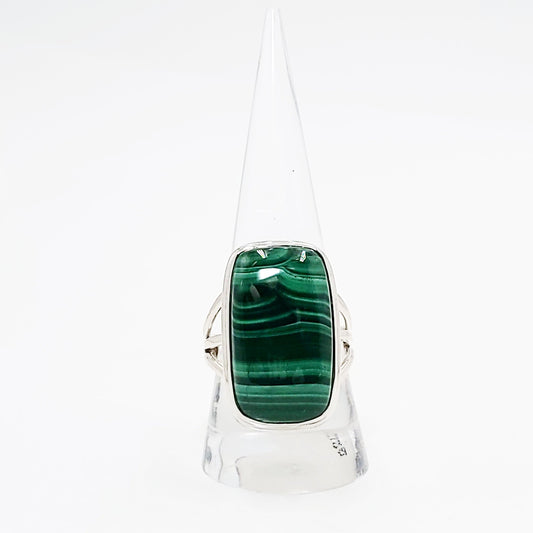 Malachite Ring Sterling Silver Band Rectangular - Elevated Metaphysical