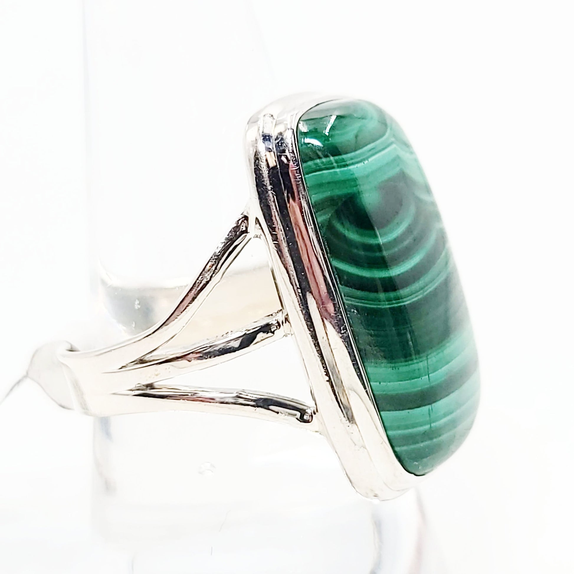 Malachite Ring Sterling Silver Band Rectangular - Elevated Metaphysical