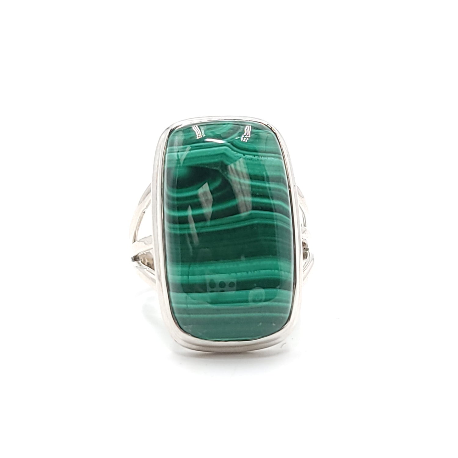 Malachite Ring Sterling Silver Band Rectangular - Elevated Metaphysical