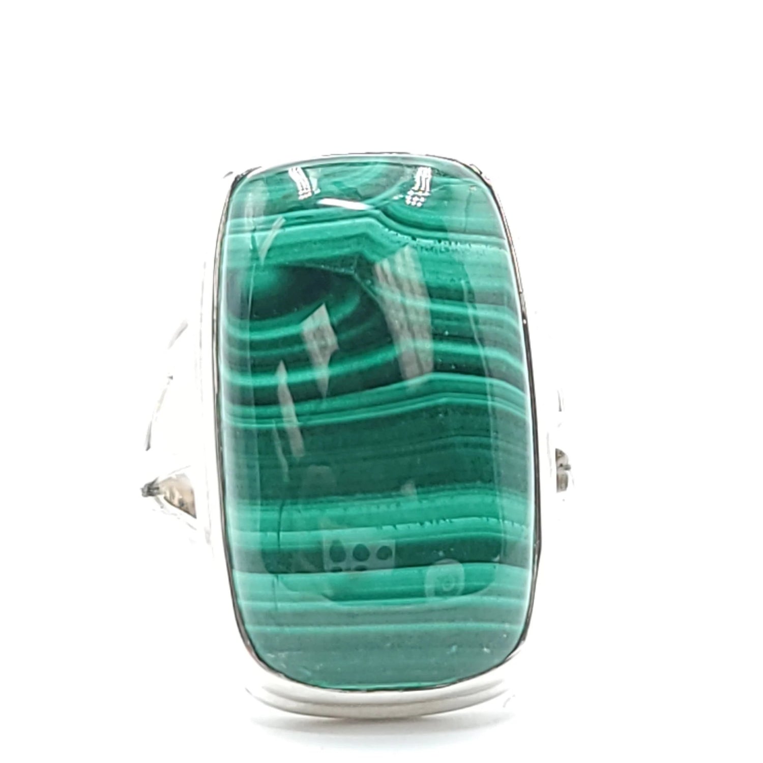 Malachite Ring Sterling Silver Band Rectangular - Elevated Metaphysical