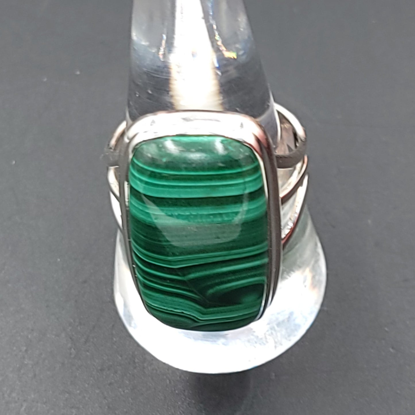 Malachite Ring Sterling Silver Band Rectangular - Elevated Metaphysical