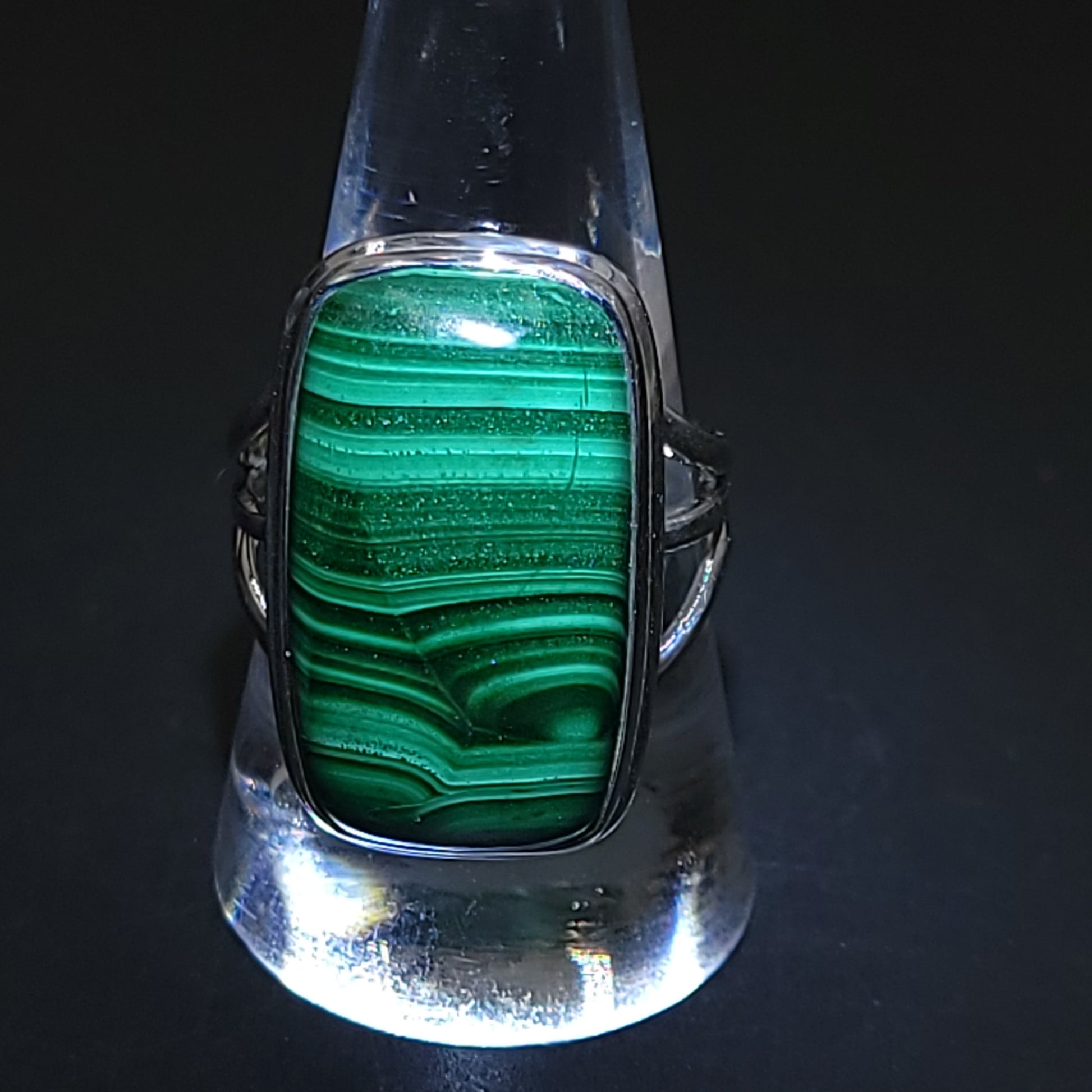 Malachite Ring Sterling Silver Band Rectangular - Elevated Metaphysical