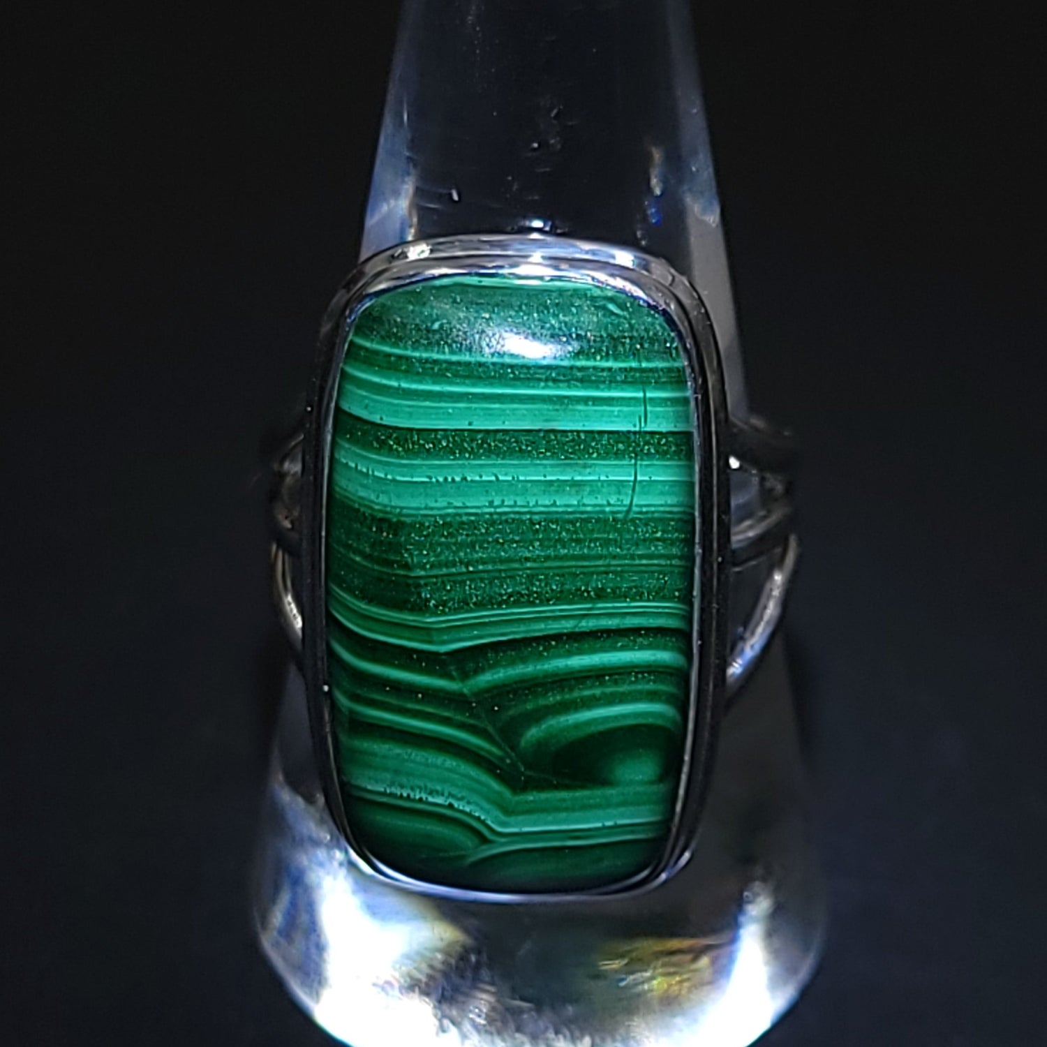Malachite Ring Sterling Silver Band Rectangular - Elevated Metaphysical