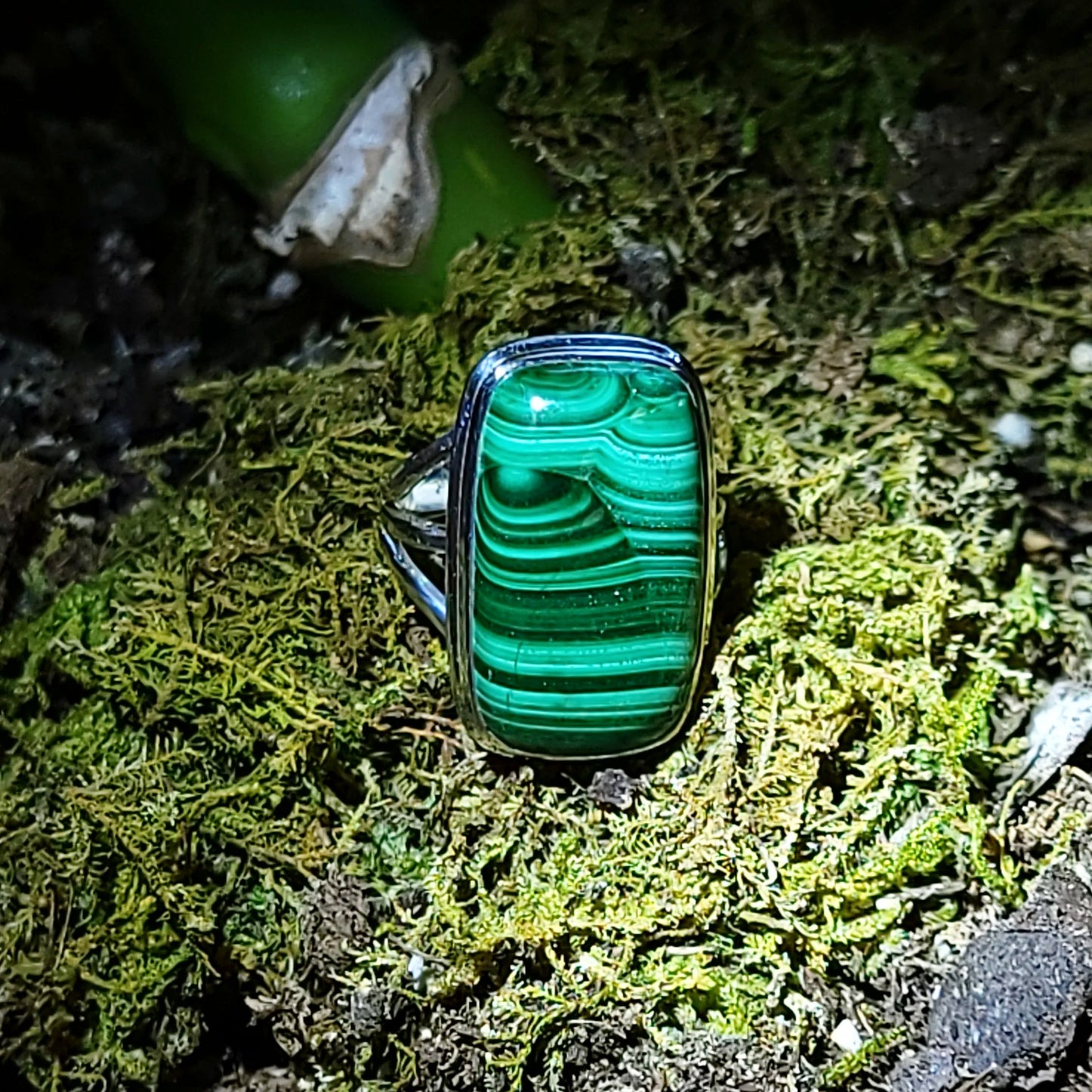 Malachite Ring Sterling Silver Band Rectangular - Elevated Metaphysical