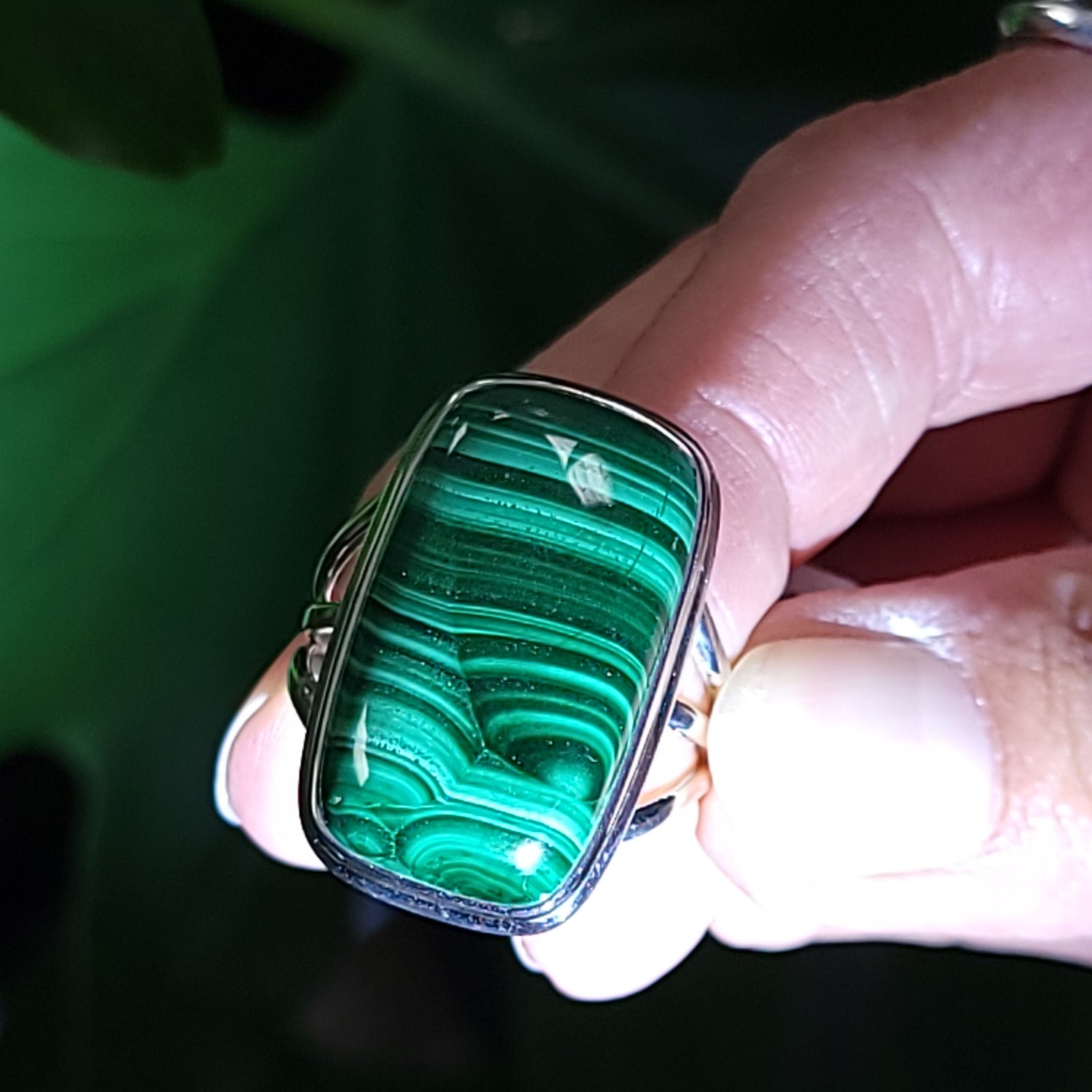 Malachite Ring Sterling Silver Band Rectangular - Elevated Metaphysical