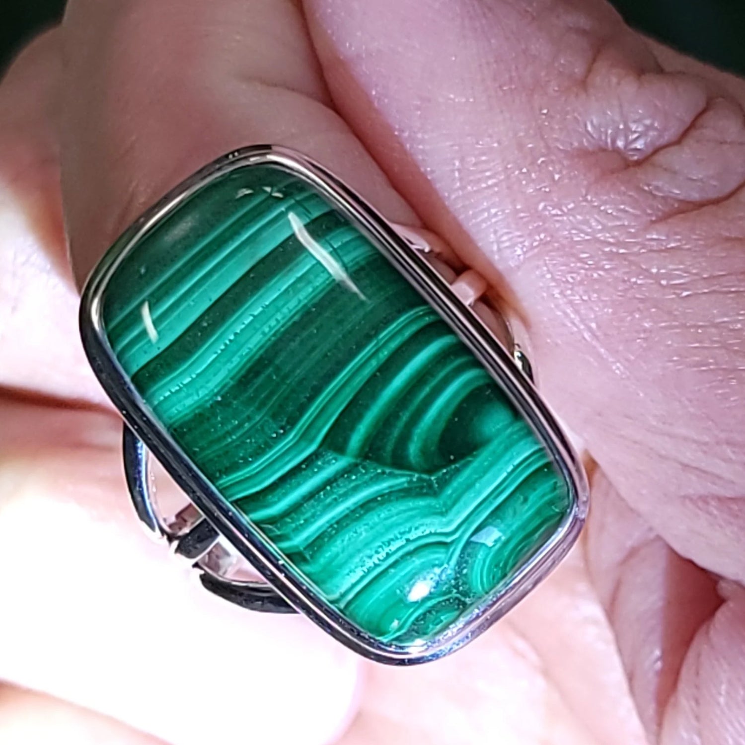 Malachite Ring Sterling Silver Band Rectangular - Elevated Metaphysical