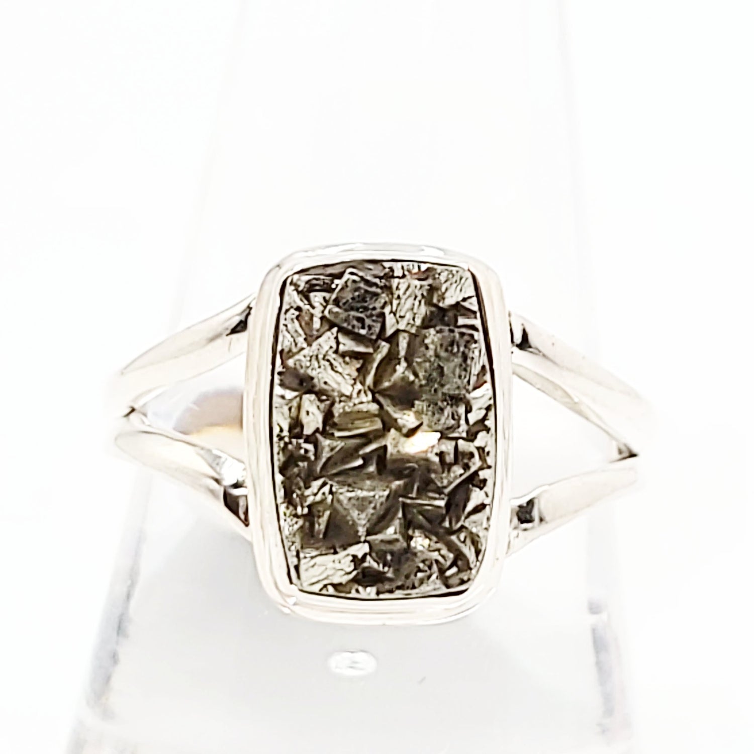 Pyrite Ring Sterling Silver Band Rough Stone Rectangle - Elevated Metaphysical