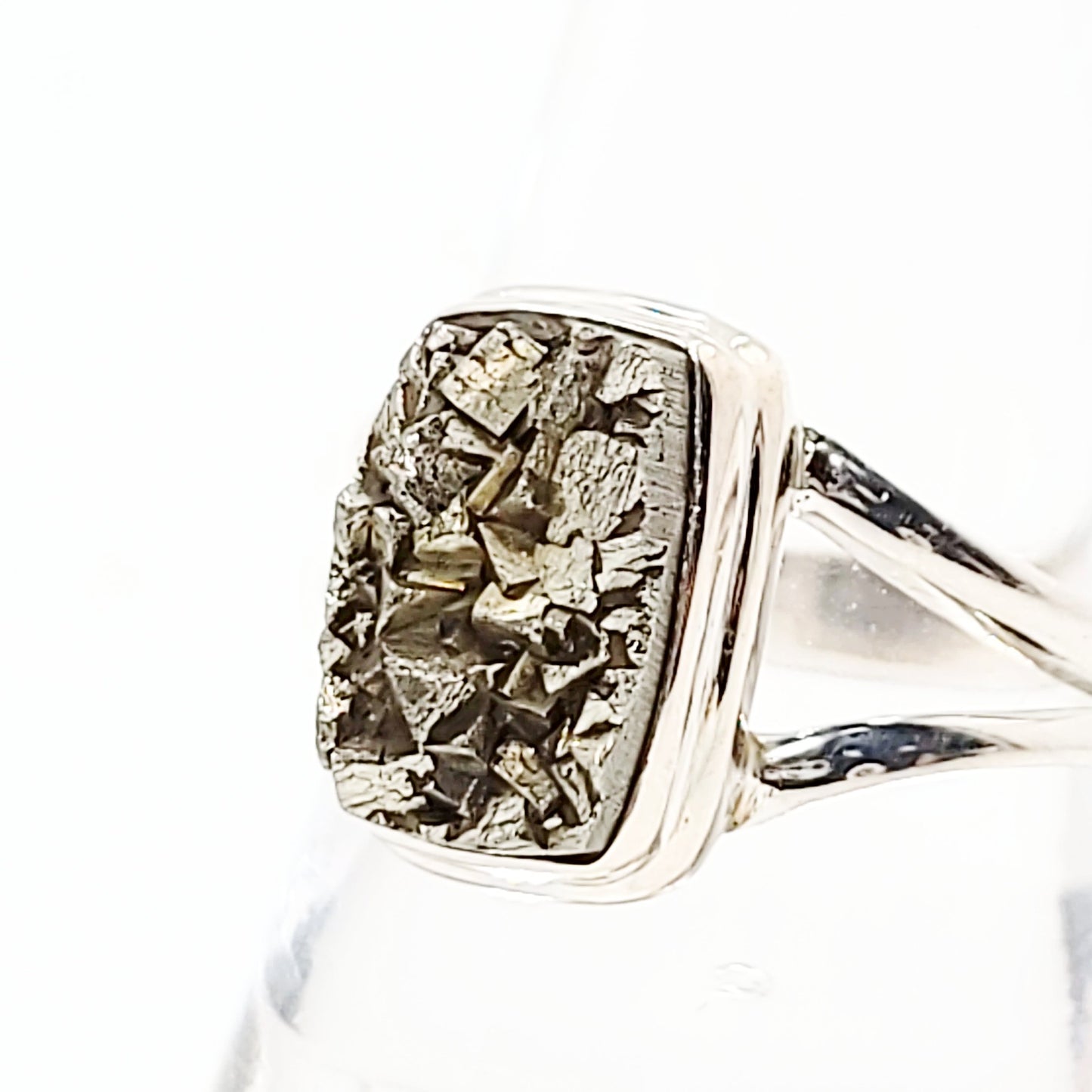 Pyrite Ring Sterling Silver Band Rough Stone Rectangle - Elevated Metaphysical