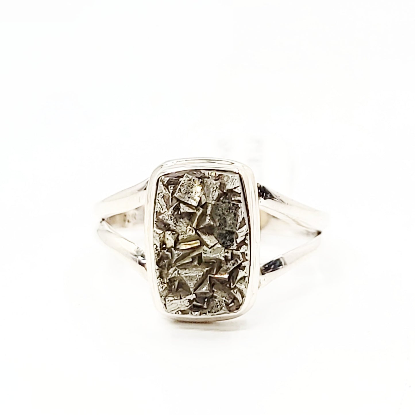 Pyrite Ring Sterling Silver Band Rough Stone Rectangle - Elevated Metaphysical