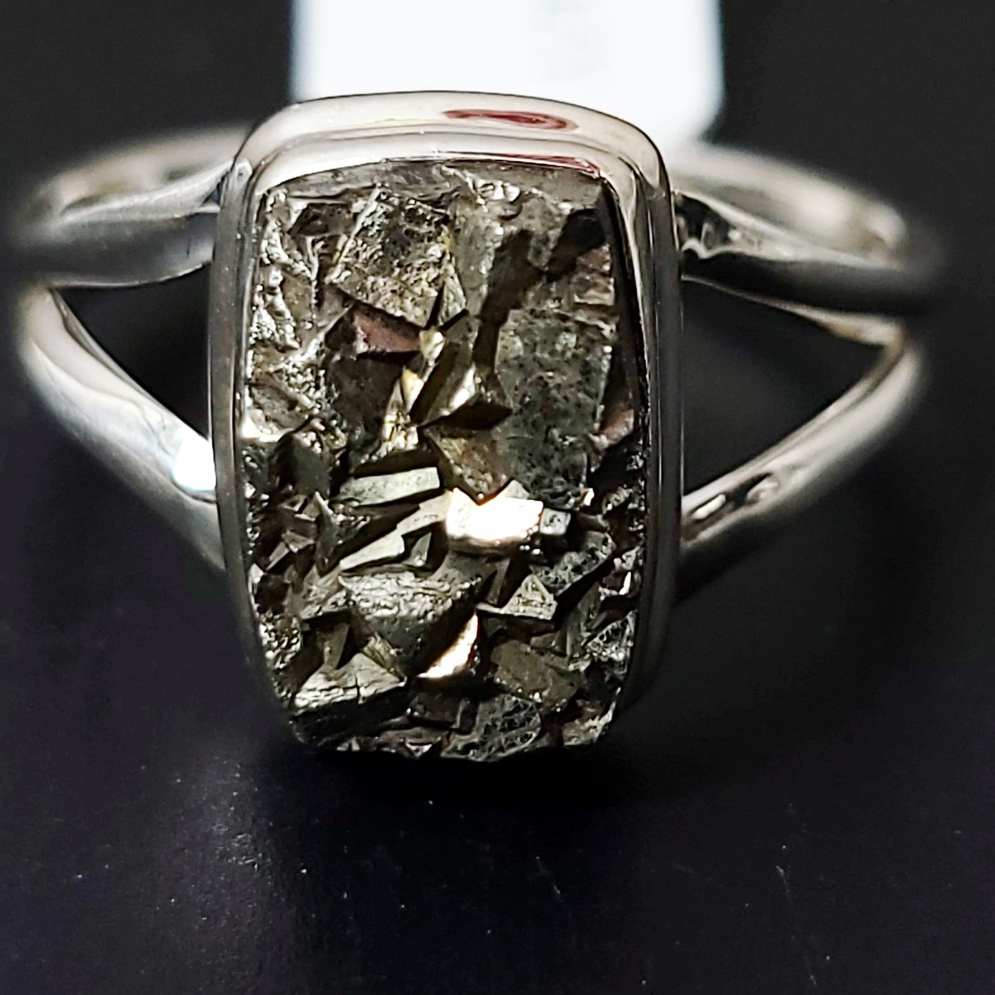 Pyrite Ring Sterling Silver Band Rough Stone Rectangle - Elevated Metaphysical