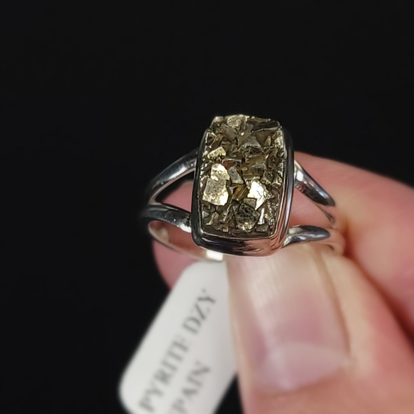 Pyrite Ring Sterling Silver Band Rough Stone Rectangle - Elevated Metaphysical