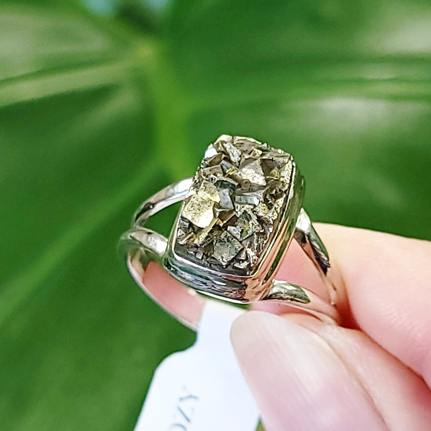 Pyrite Ring Sterling Silver Band Rough Stone Rectangle - Elevated Metaphysical