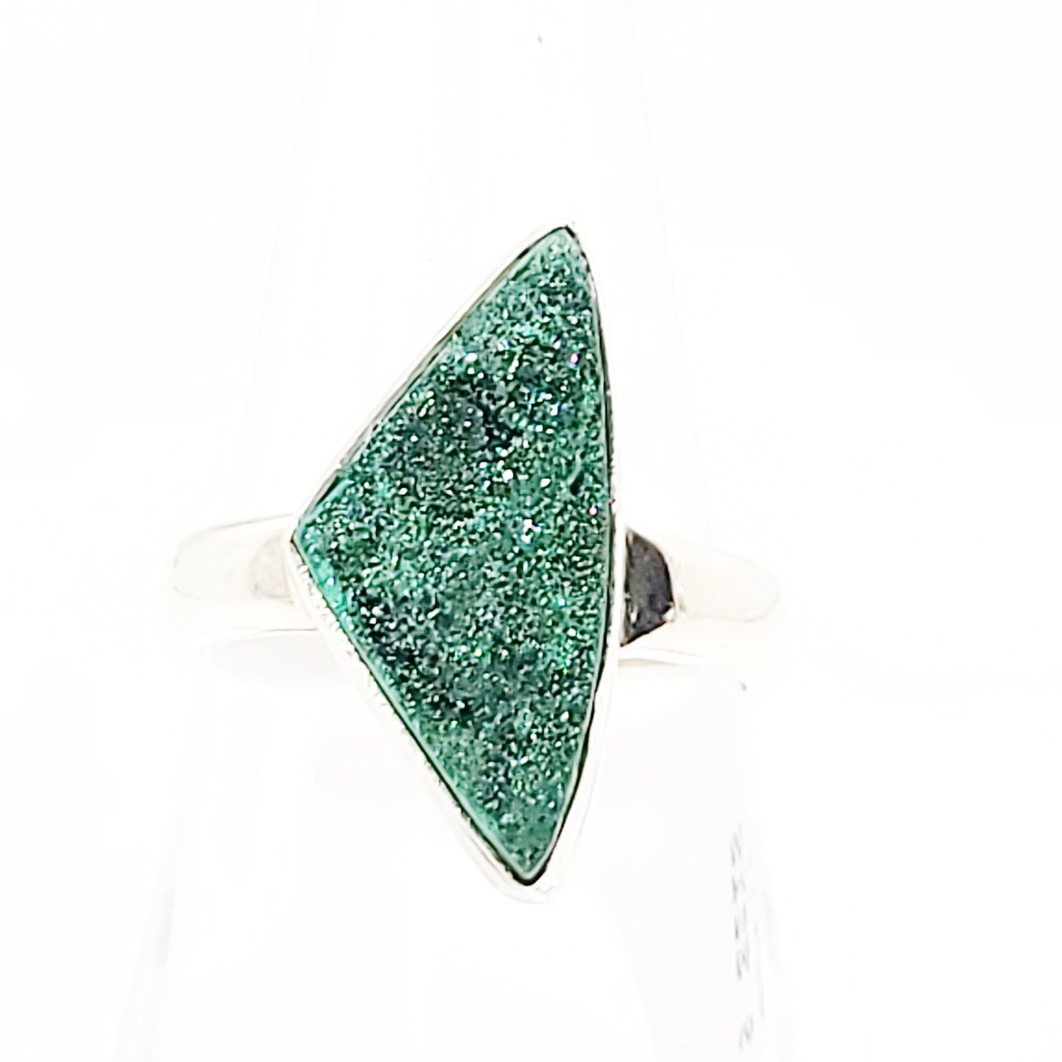 Malachite Ring Sterling Silver Druzy Rough Stone Trillion Cut - Elevated Metaphysical