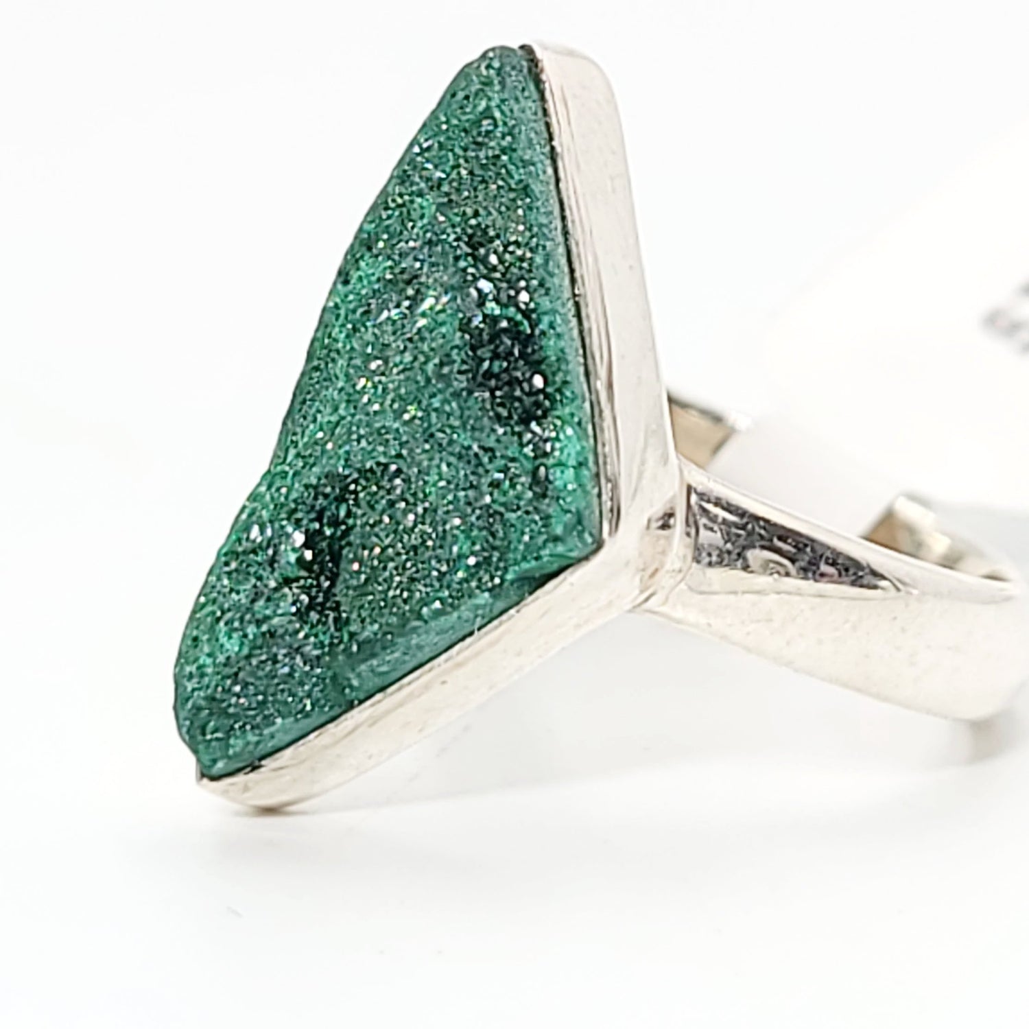 Malachite Ring Sterling Silver Druzy Rough Stone Trillion Cut - Elevated Metaphysical