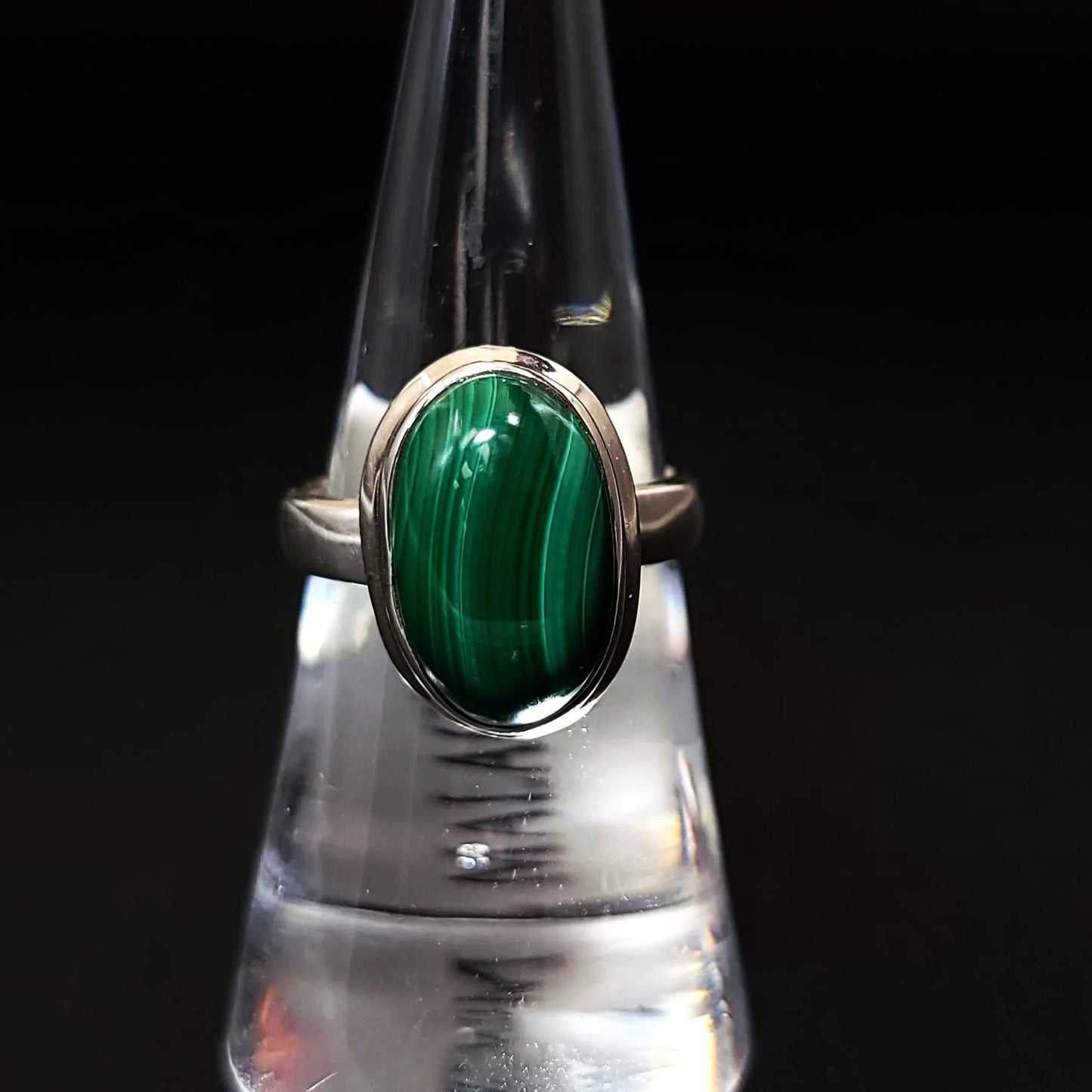 Malachite Ring Sterling Silver Band Oval