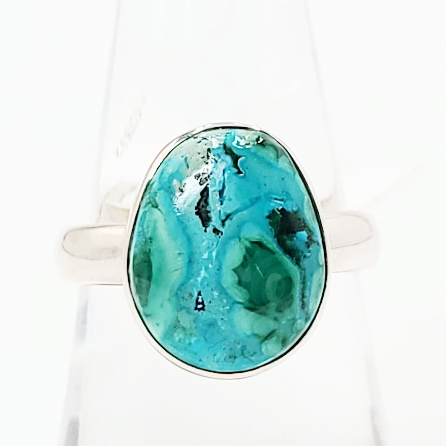 Malachite with Chrysocolla Ring Sterling Silver Band Malacholla