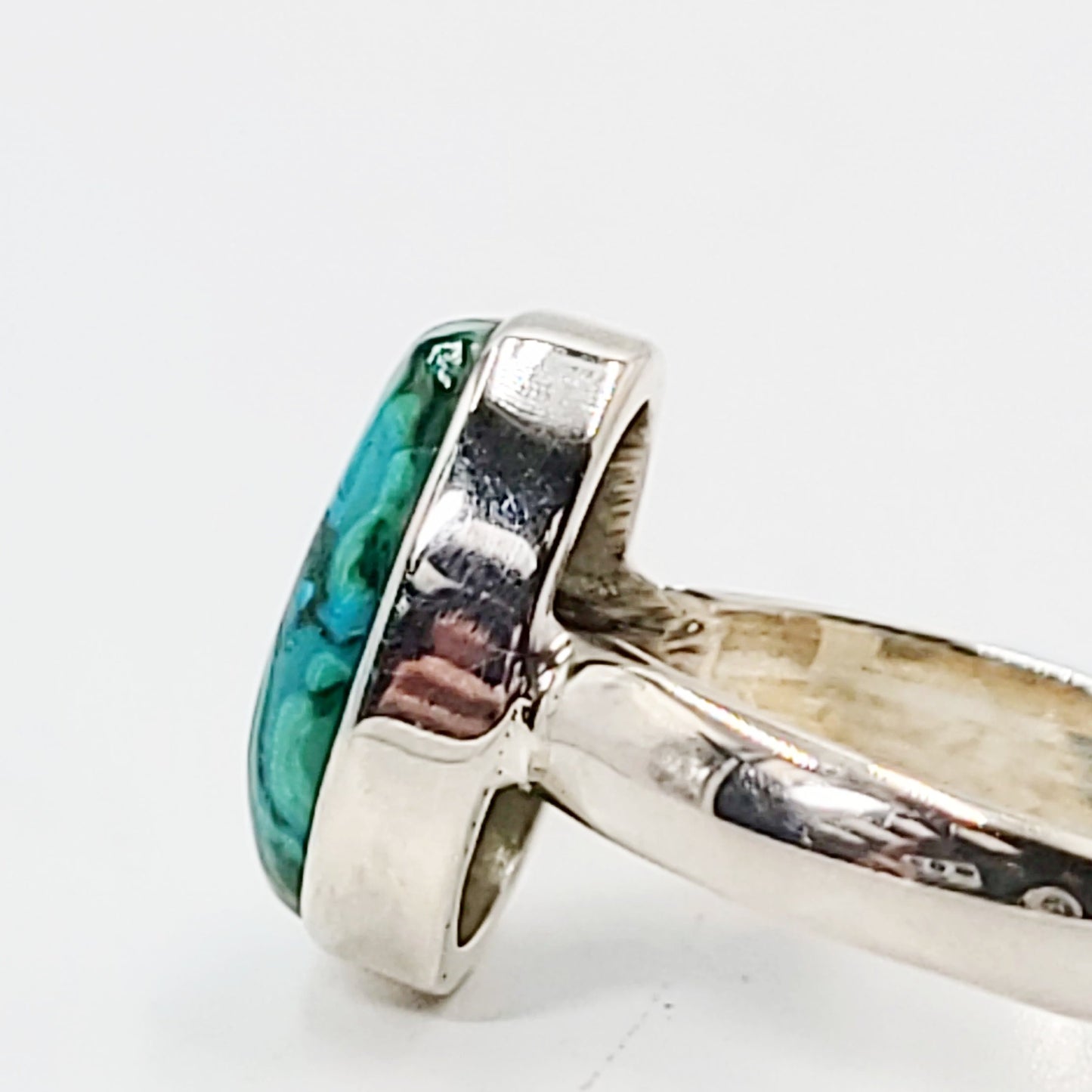 Malachite with Chrysocolla Ring Sterling Silver Band Malacholla