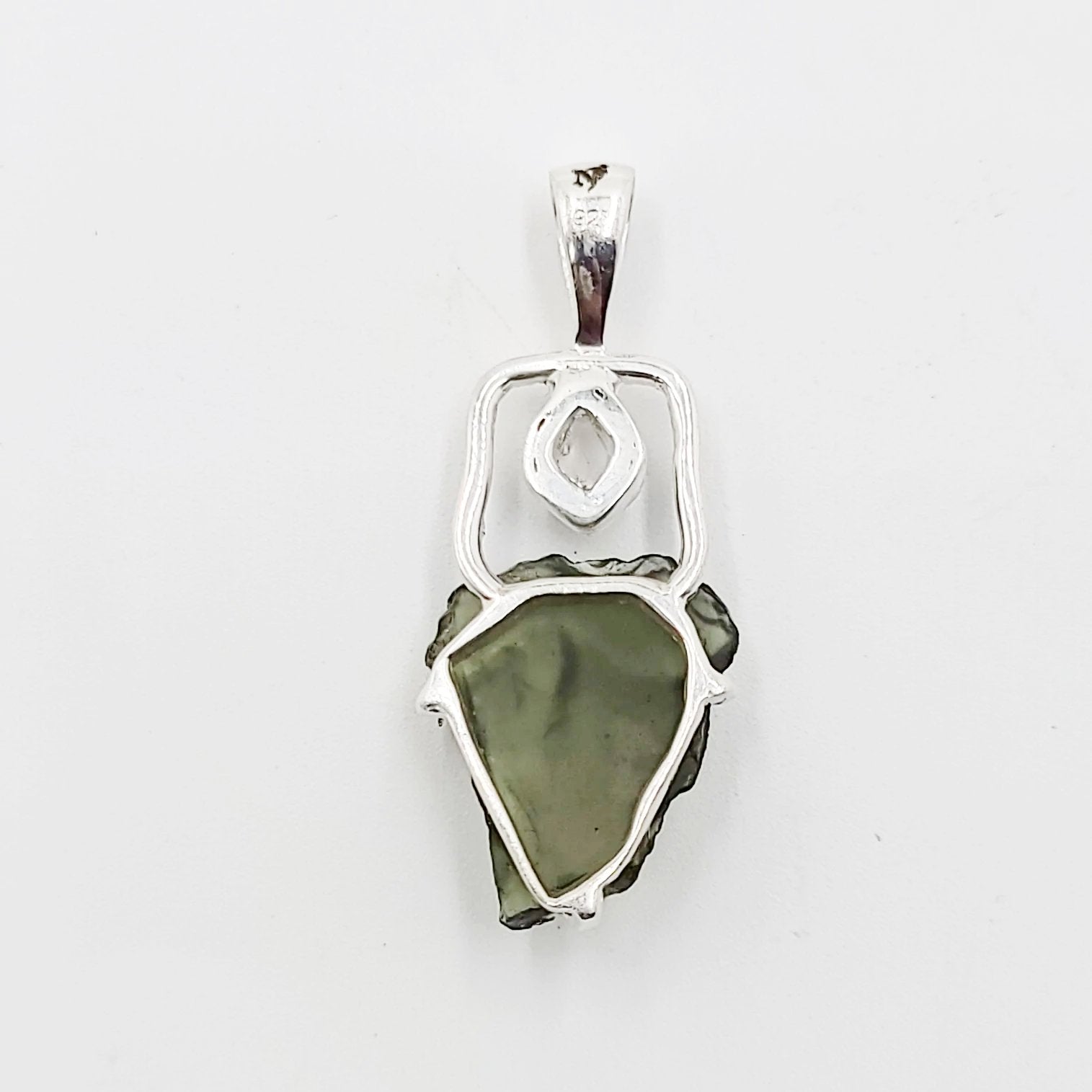 Moldavite & Herkimer Diamond Pendant Sterling Silver Rough Free Form - Elevated Metaphysical