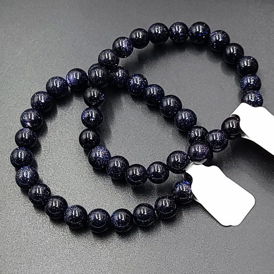 Blue Goldstone Bead Bracelet 8mm Blue Sandstone - Elevated Metaphysical