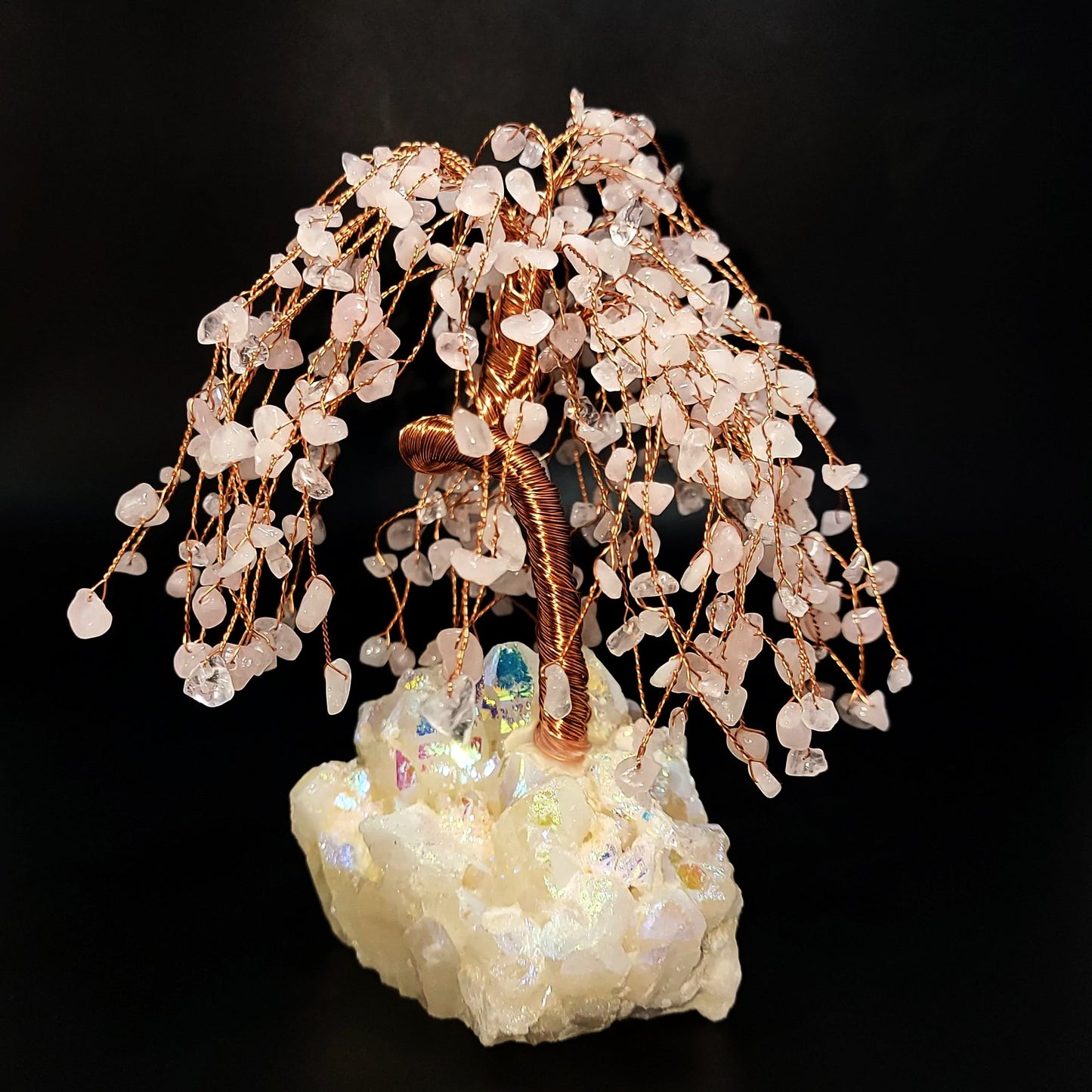 Rose Quartz & Aura Quartz Willow Tree Gemstone Tree - Elevated Metaphysical