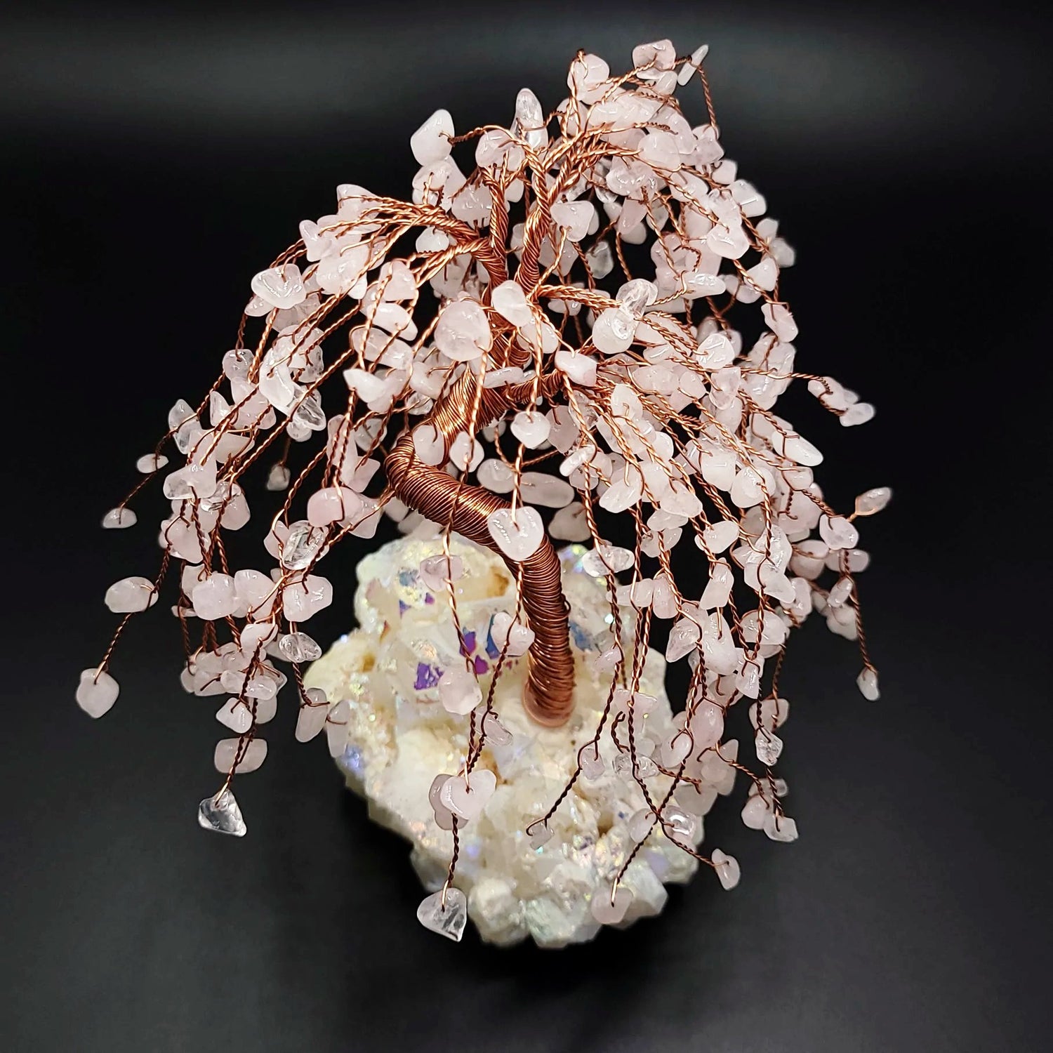 Rose Quartz & Aura Quartz Willow Tree Gemstone Tree - Elevated Metaphysical