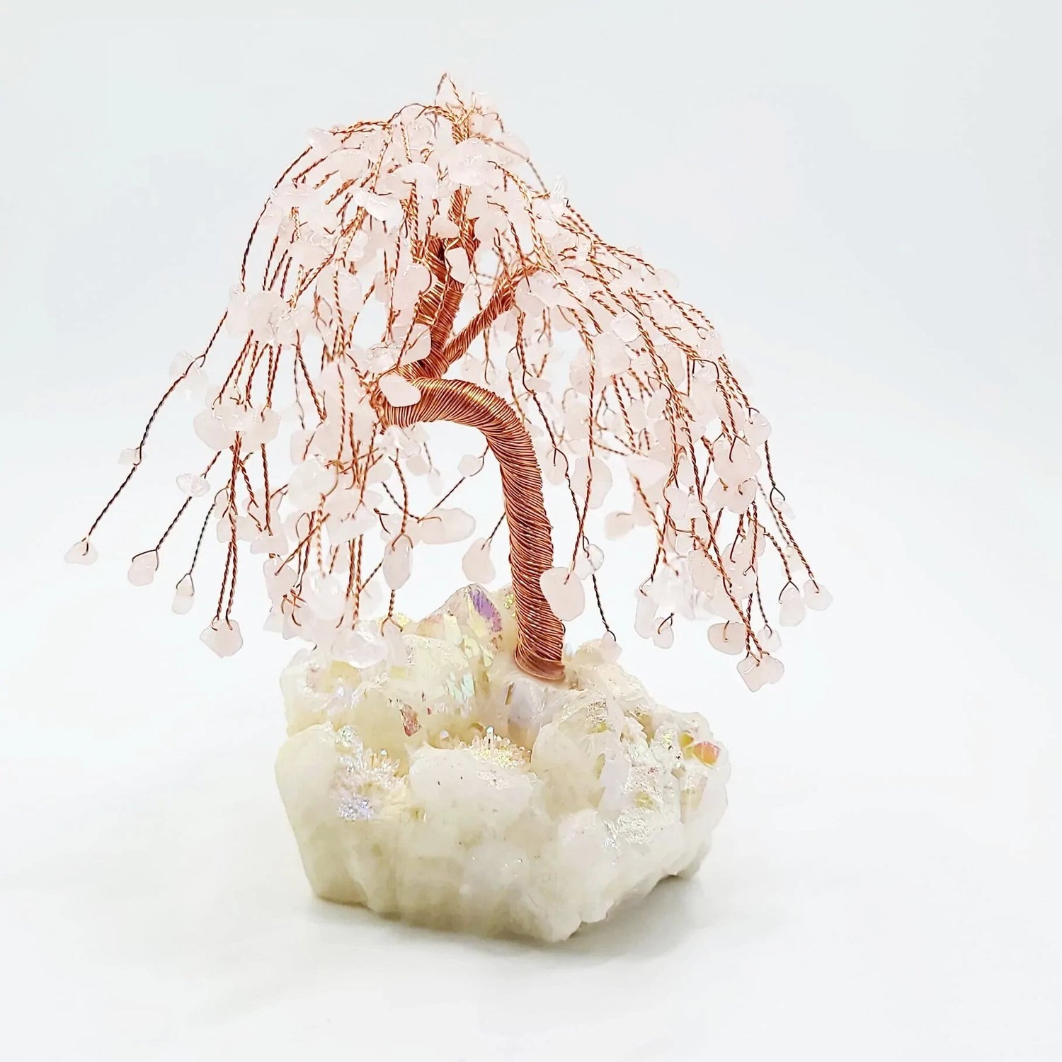 Rose Quartz & Aura Quartz Willow Tree Gemstone Tree - Elevated Metaphysical
