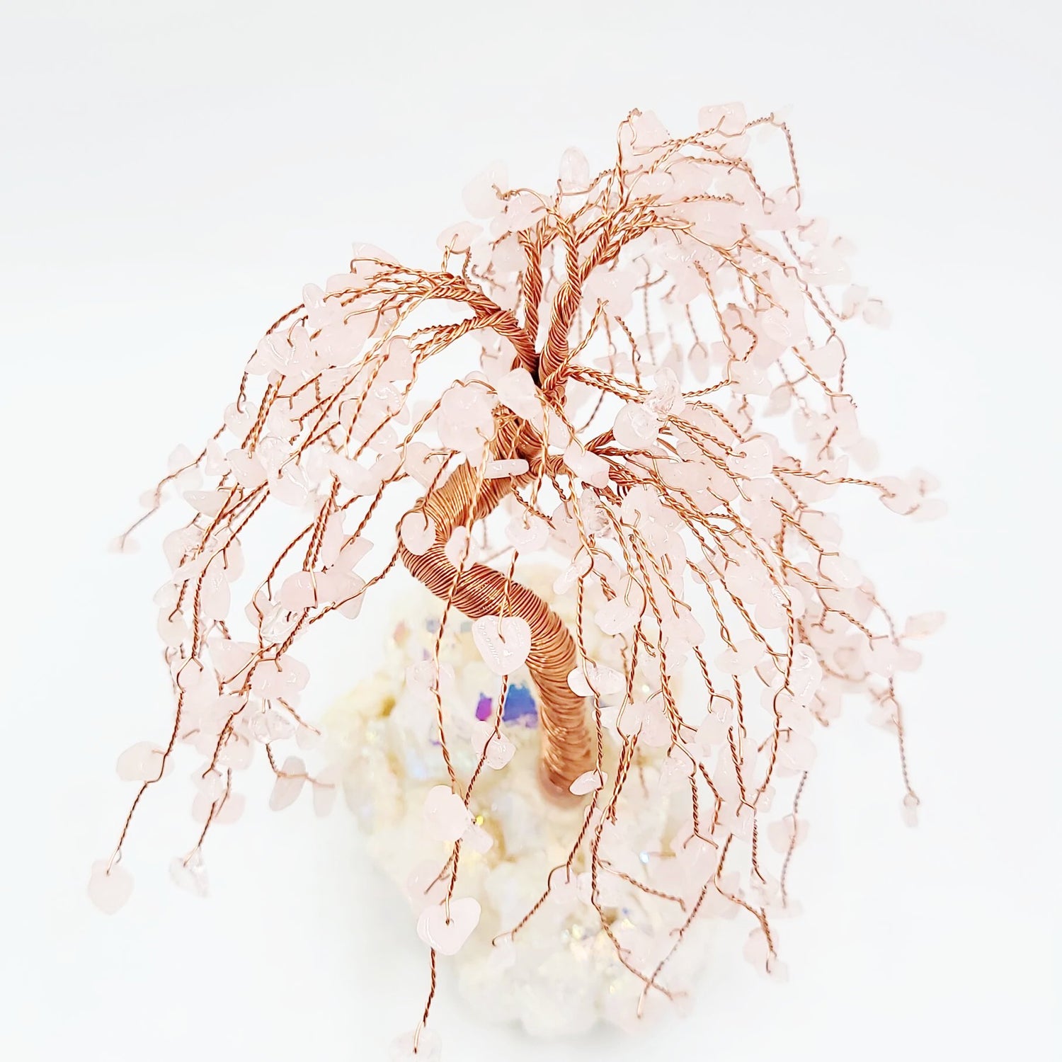 Rose Quartz & Aura Quartz Willow Tree Gemstone Tree - Elevated Metaphysical