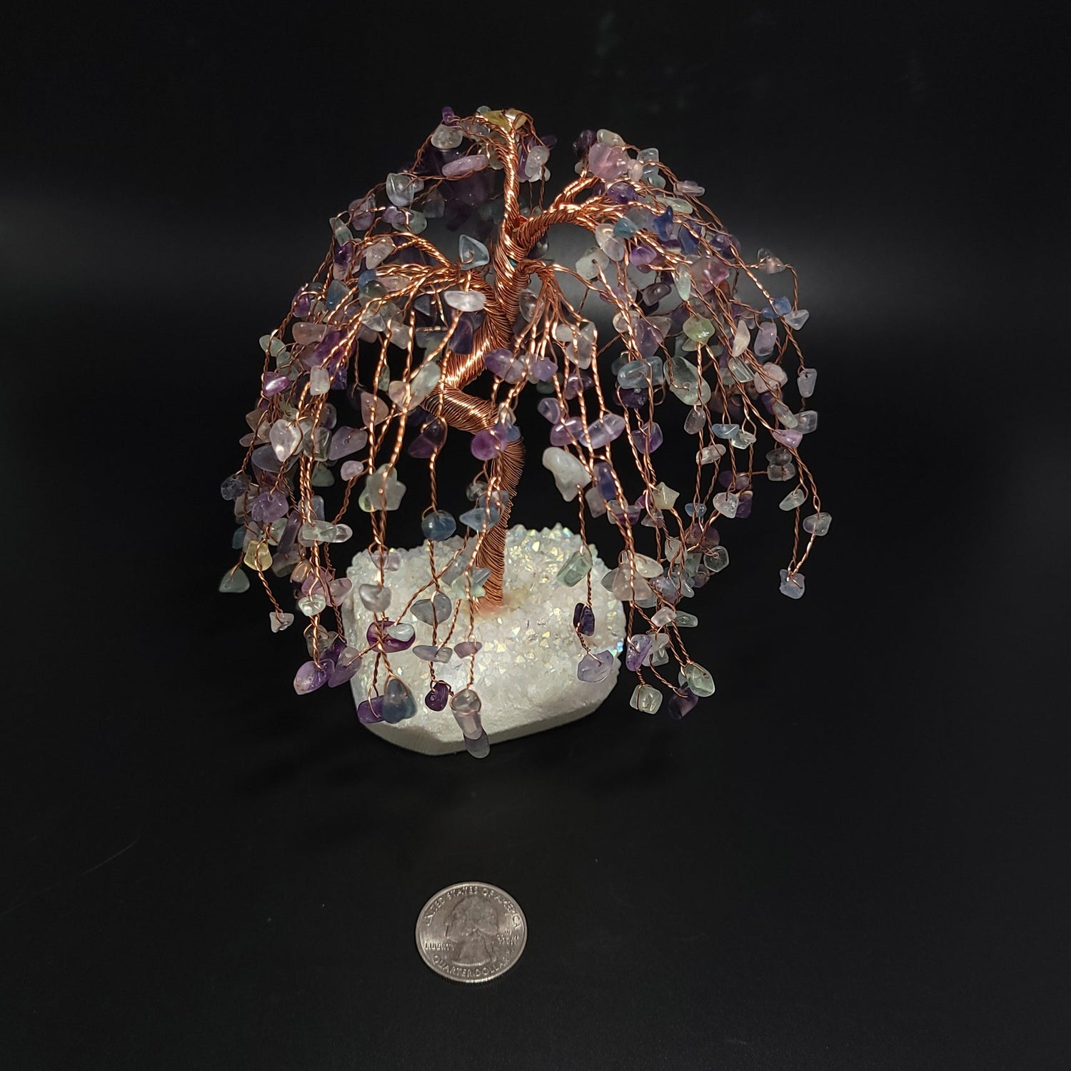 Fluorite & Aura Quartz Willow Tree Gemstone Tree - Elevated Metaphysical
