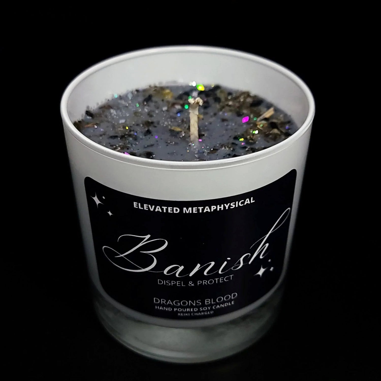 Banish Crystal Candle Dragons Blood Scented 11oz 310g - Elevated Metaphysical
