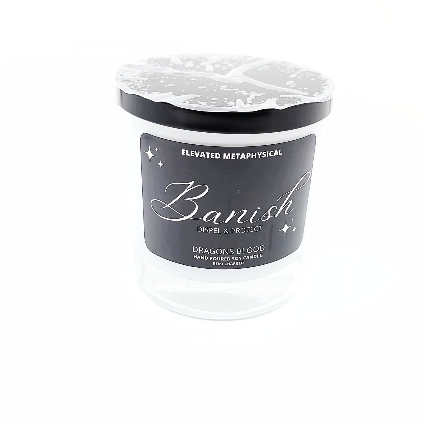 Banish Crystal Candle Dragons Blood Scented 11oz 310g - Elevated Metaphysical
