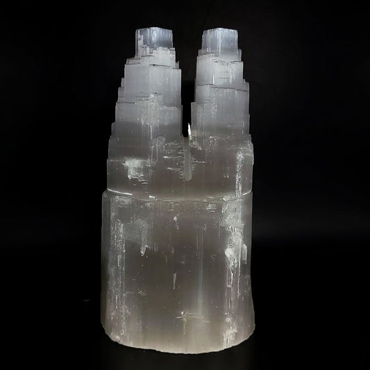Selenite Tower Lamp Twin Iceberg Tier Rough 20cm 8"