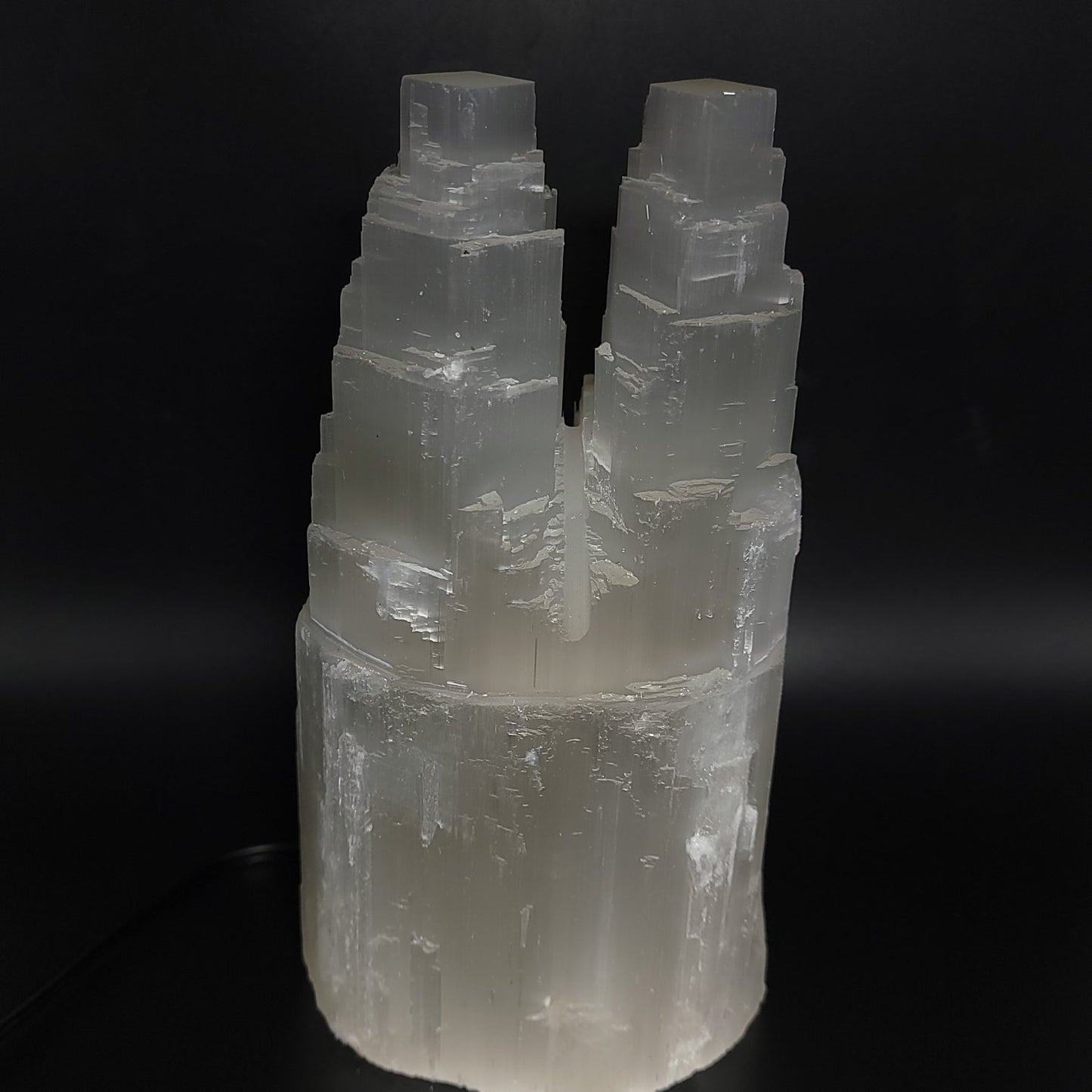 Selenite Tower Lamp Twin Iceberg Tier Rough 20cm 8"