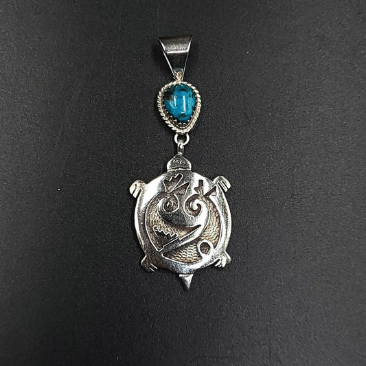 Turquoise Turtle Sterling Silver Pendant - Elevated Metaphysical