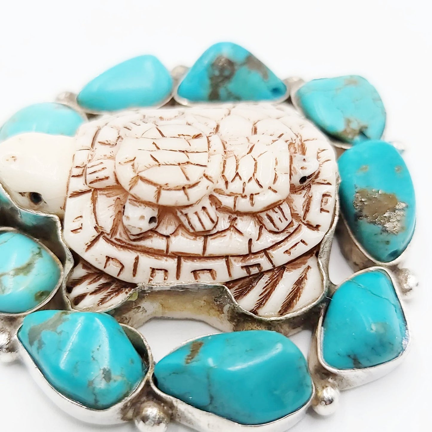 Turquoise Turtle Sterling Silver Pendant Large