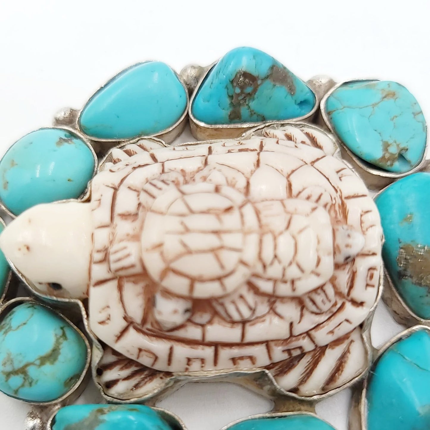 Turquoise Turtle Sterling Silver Pendant Large