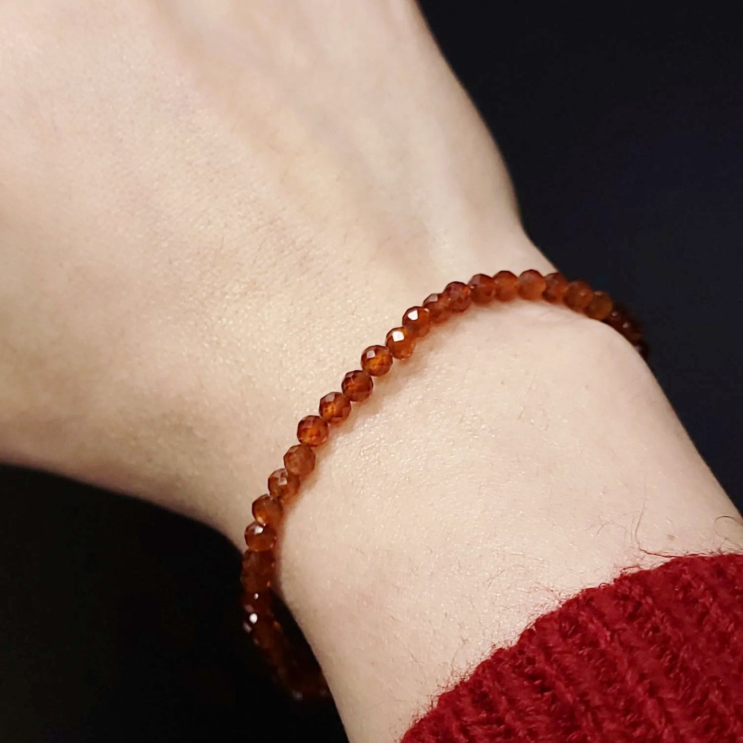 Hessonite Garnet Faceted Bead Bracelet 4mm