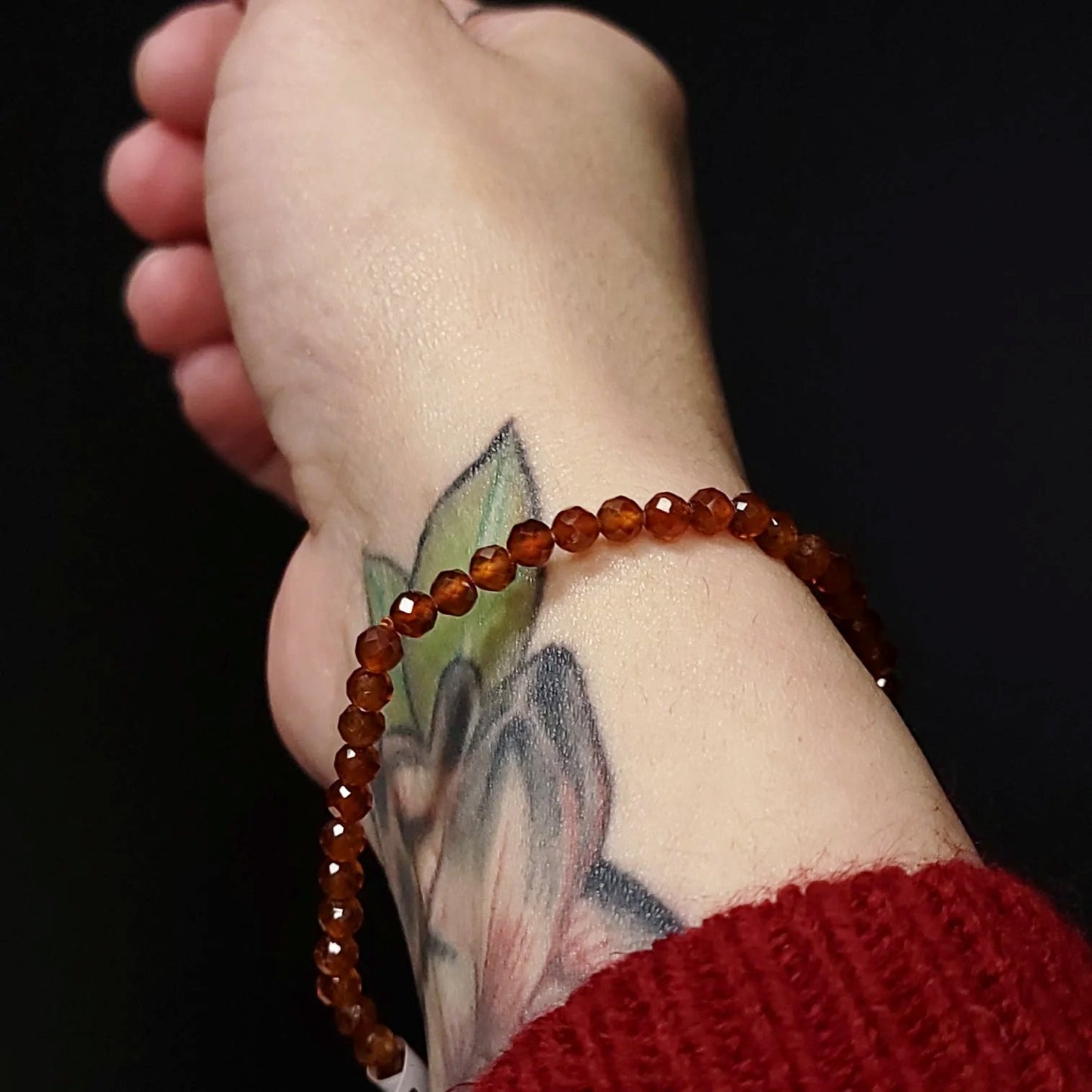 Hessonite Garnet Faceted Bead Bracelet 4mm