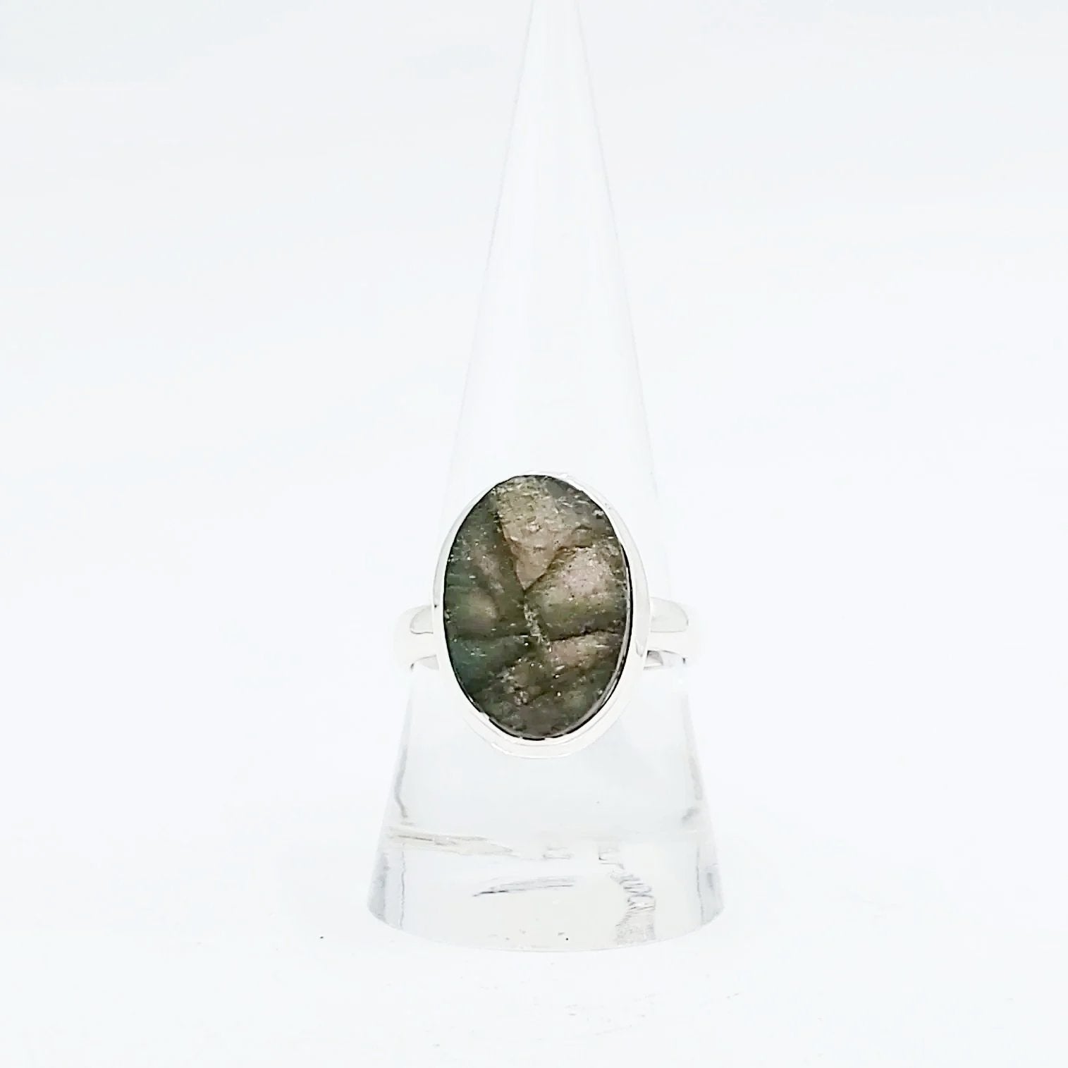 Labradorite Ring Sterling Silver Oval Rough Green/Blue Stone - Elevated Metaphysical