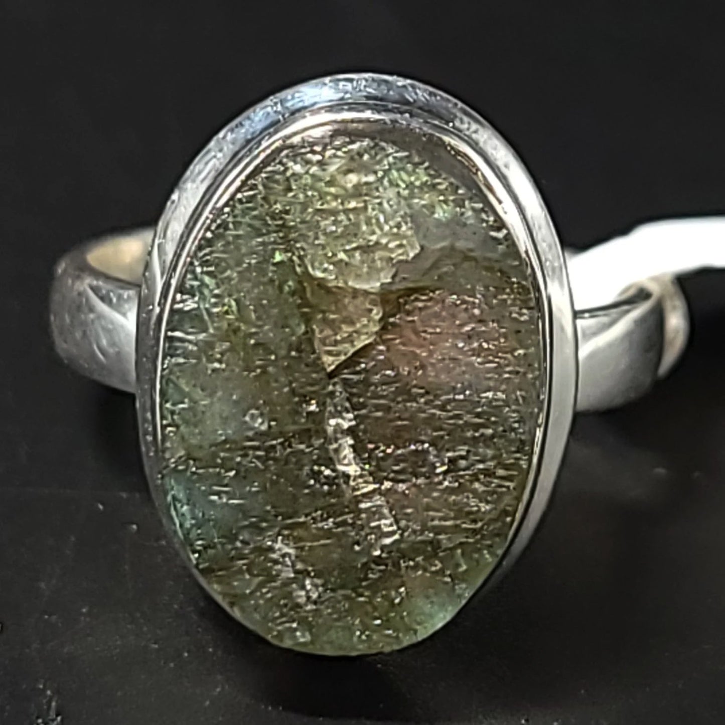 Labradorite Ring Sterling Silver Oval Rough Green/Blue Stone - Elevated Metaphysical