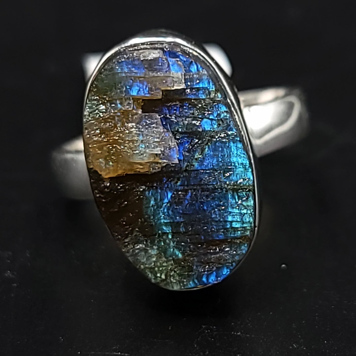 Labradorite Ring Sterling Silver Oval Rough Blue/Green Stone - Elevated Metaphysical