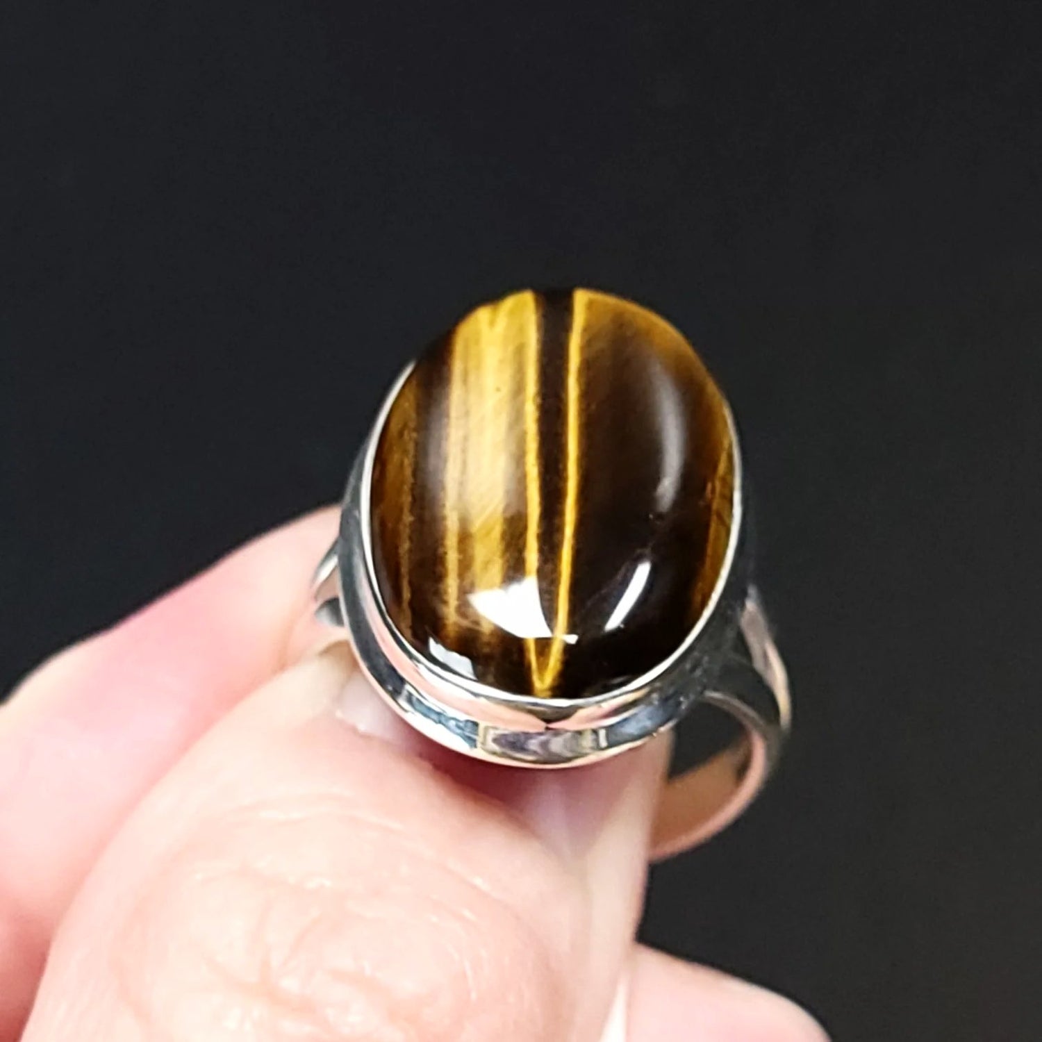 Tiger Eye Solitaire Ring Sterling Silver HQ - Elevated Metaphysical