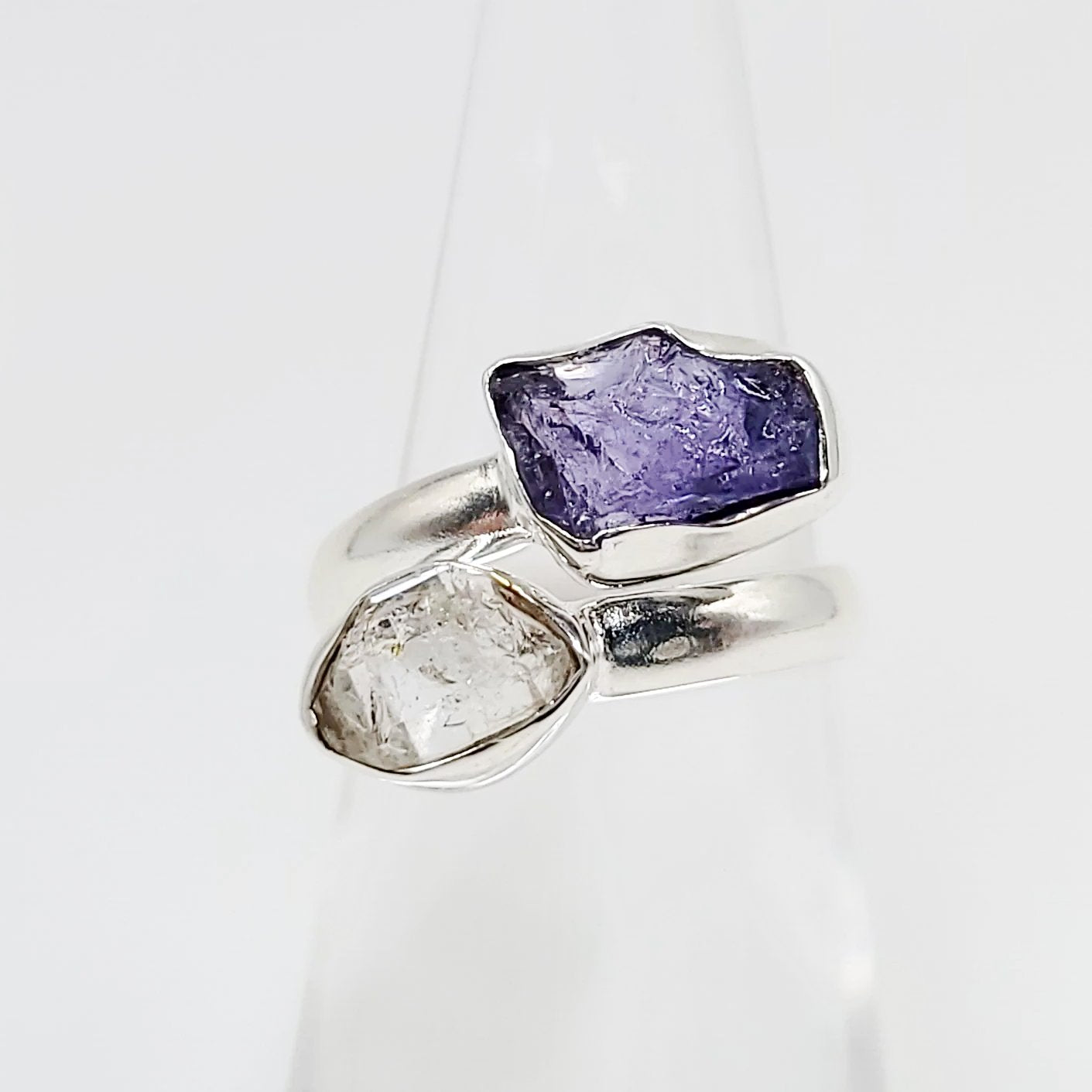 Herkimer Diamond & Tanzanite Ring Sterling Silver - Elevated Metaphysical