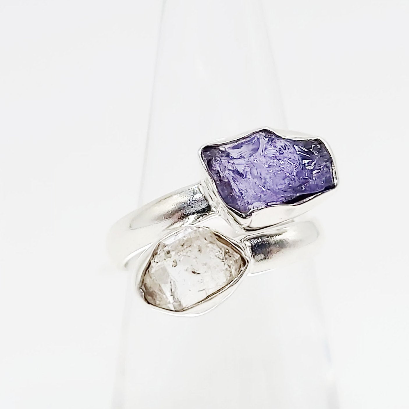 Herkimer Diamond & Tanzanite Ring Sterling Silver - Elevated Metaphysical