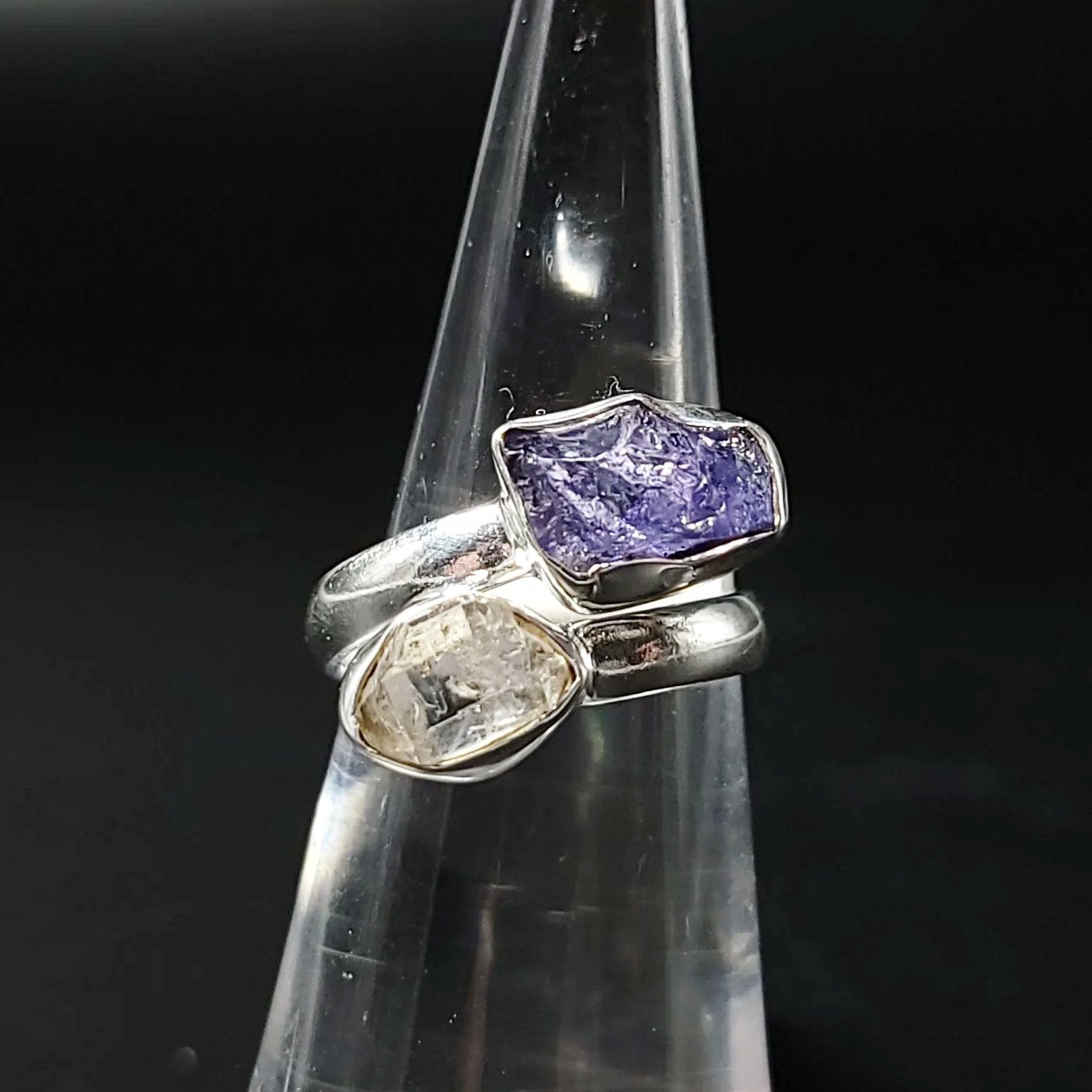 Herkimer Diamond & Tanzanite Ring Sterling Silver - Elevated Metaphysical