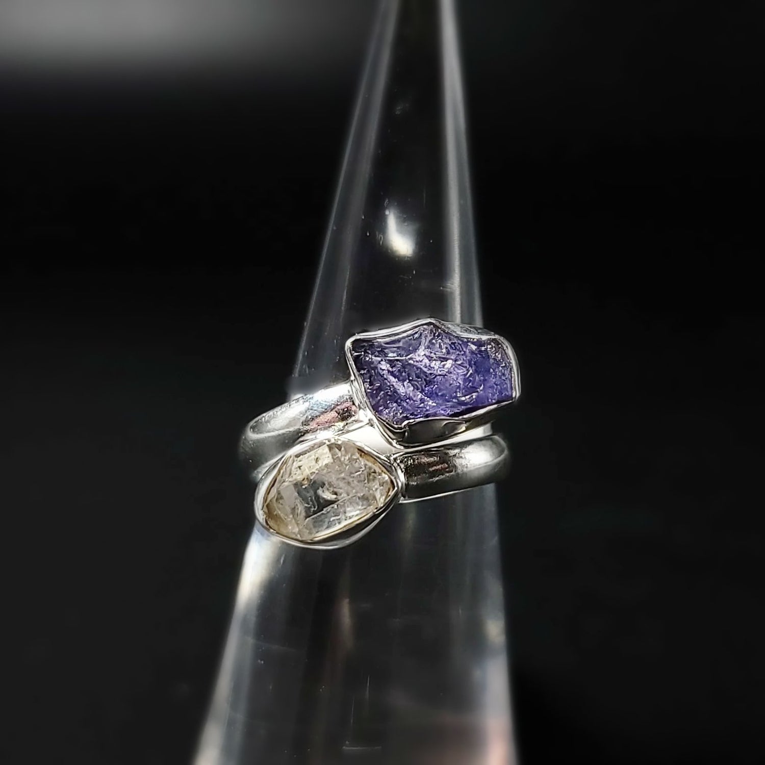Herkimer Diamond & Tanzanite Ring Sterling Silver - Elevated Metaphysical