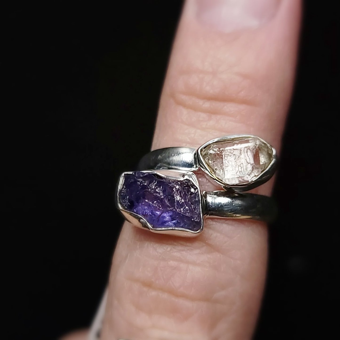 Herkimer Diamond & Tanzanite Ring Sterling Silver - Elevated Metaphysical