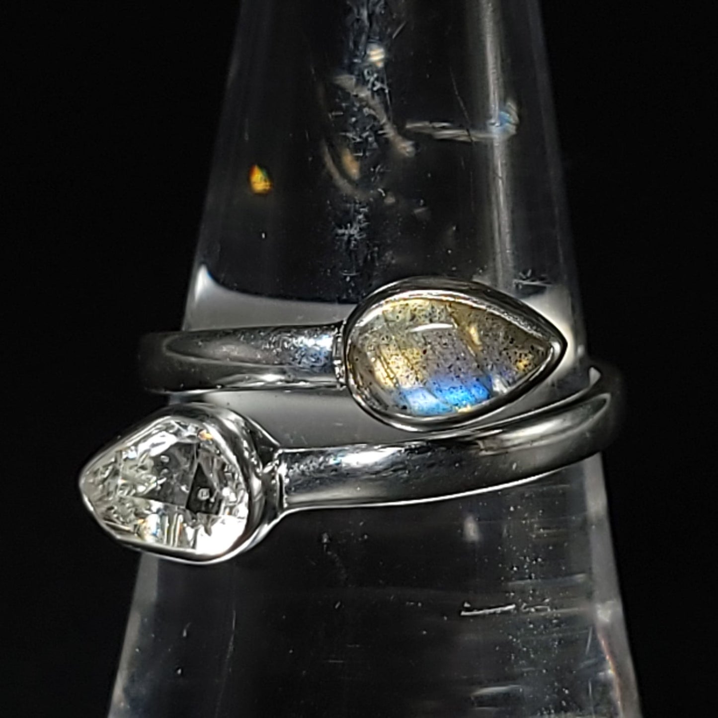 Herkimer Diamond & Labradorite Ring Sterling Silver