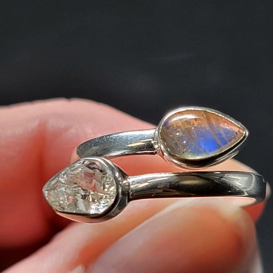 Herkimer Diamond & Labradorite Ring Sterling Silver