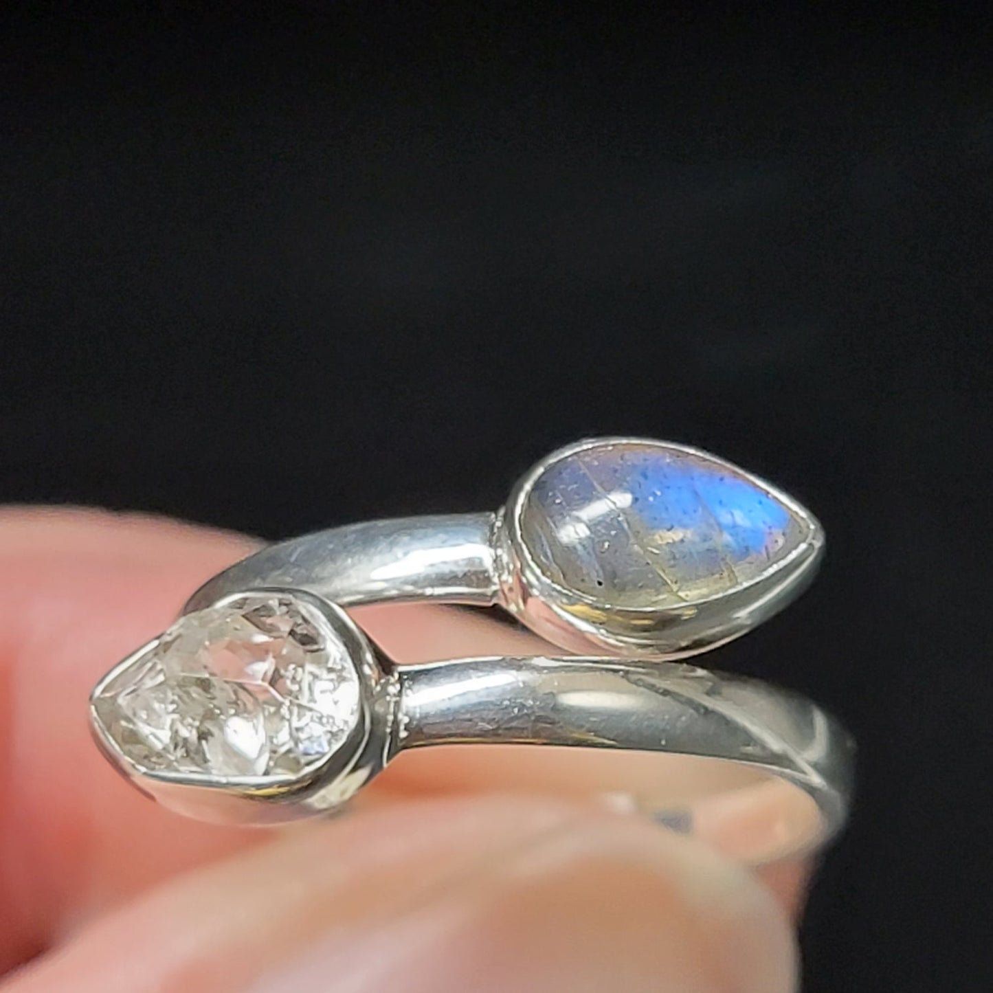 Herkimer Diamond & Labradorite Ring Sterling Silver