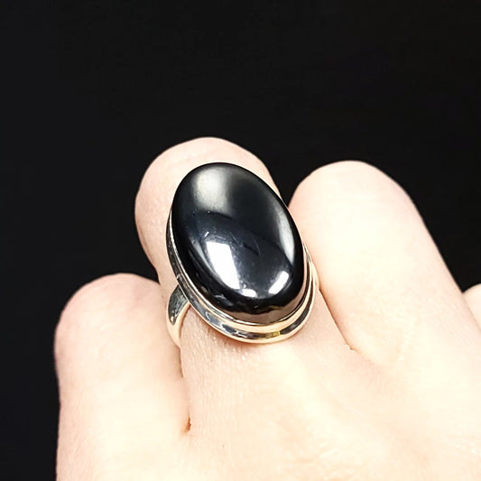 Hematite Solitaire Ring Sterling Silver